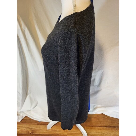 Ply Cashmere Dark Gray Heather Blue Trim 100% Cashmere Sweater Size L - Picture 3 of 5